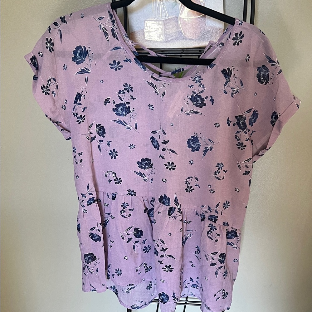 Floral Print Women's Top - Purple and Blue